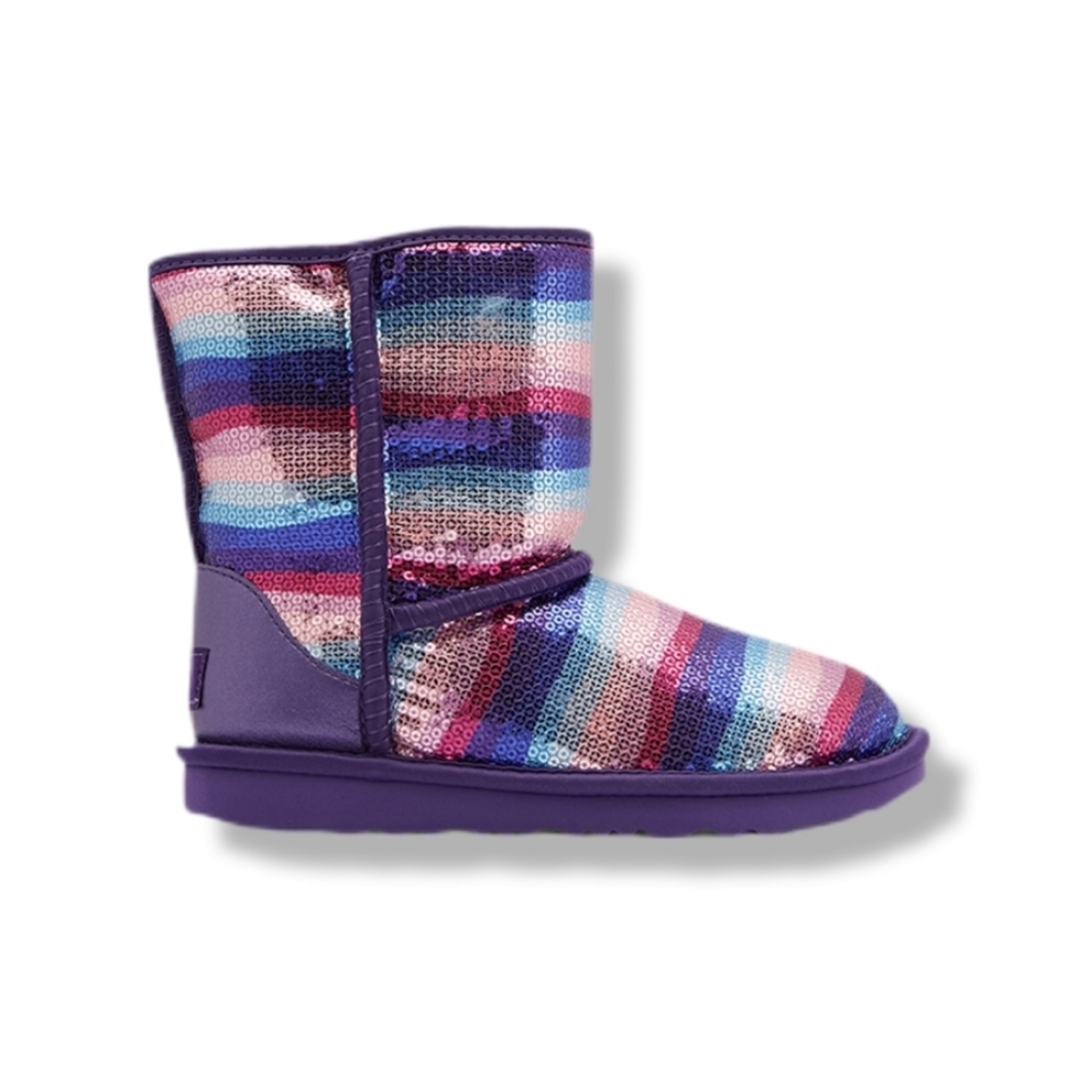 Kids Purple Multi-Stripe Sequin Winter Boots